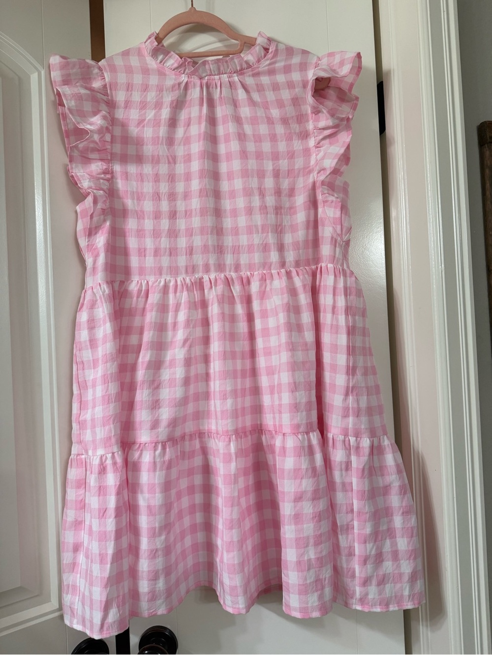entro Pink Gingham Ruffle Midi Dress